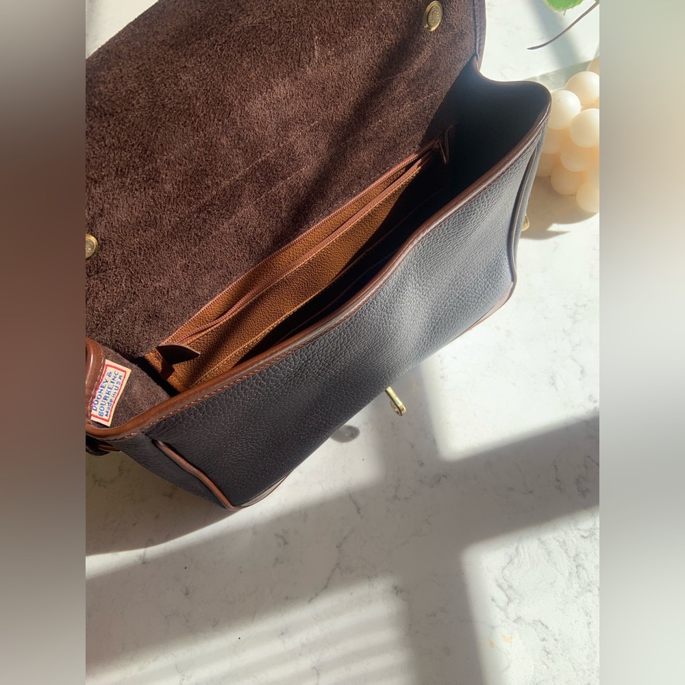 Dooney & Bourke Dark Brown and Chestnut Leather Crossbody Satchel Vintage - Picture 10 of 11